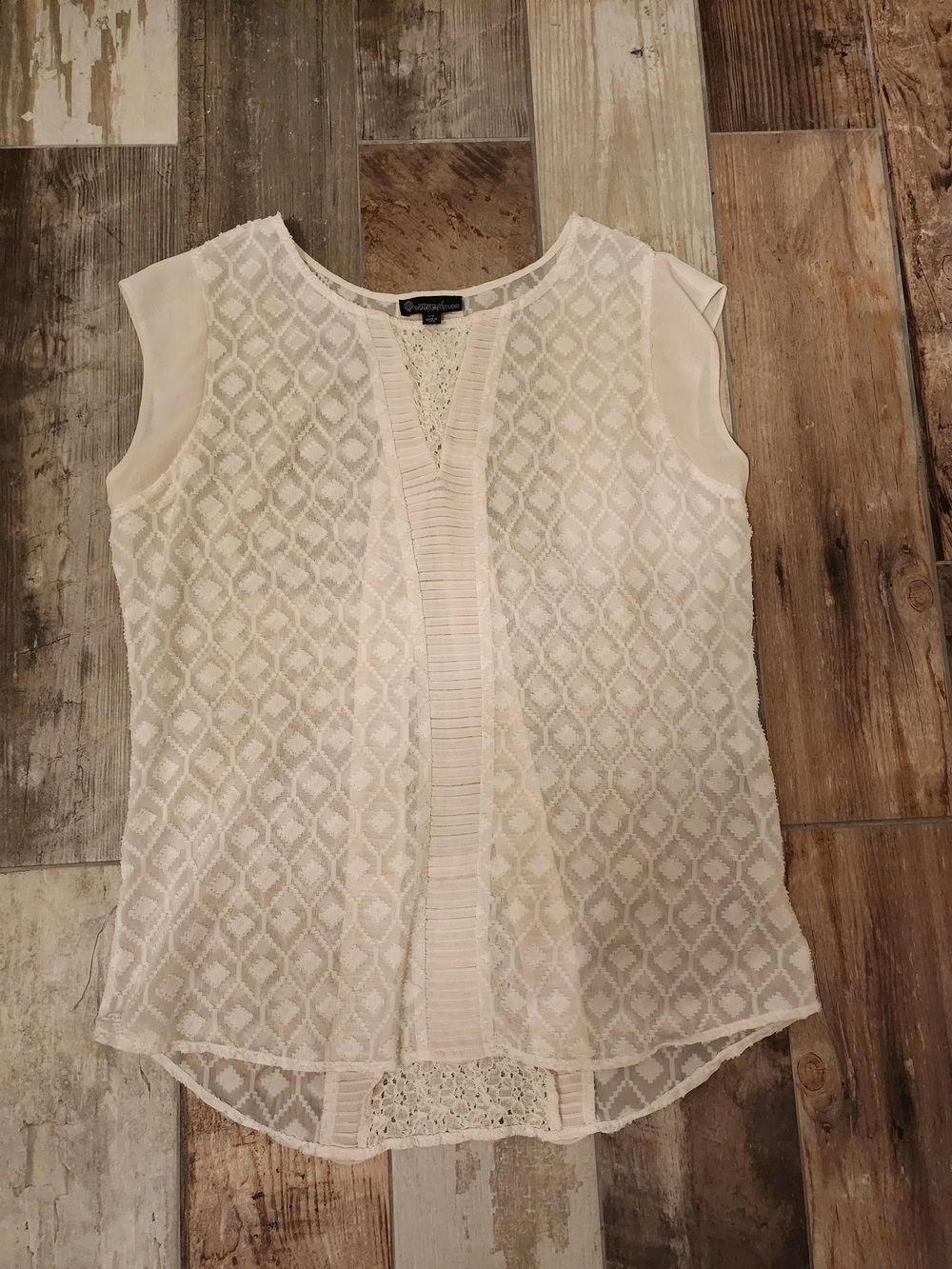 Signature Studio Ivory Lace Cap-Sleeve Blouse Size Large